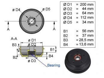 Tambur pentru BPW S2005-7,  rulment 34mm 2