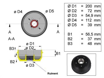 Tambur pentru ALKO 2051, rulment 39mm 2