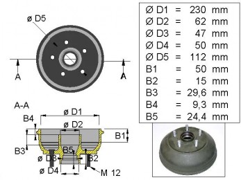 Tambur pentru BPW/Peitz 230x40, 5x112 2