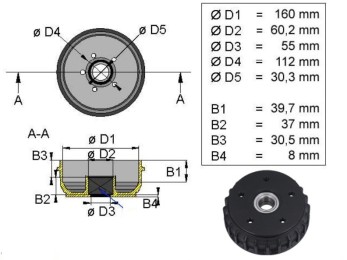 Tambur pentru ALKO 1635, rulment 30mm 2
