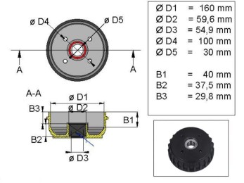 Tambur pentru ALKO 1635, 4x100, rulment 30mm 2