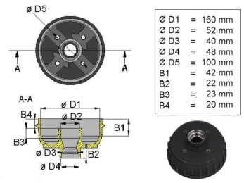 Tambur pentru ALKO 1635, 4x100, rulmenti conici 2
