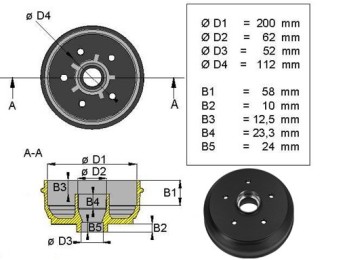 Tambur pentru Knott 200x50, rulmenti conici 2