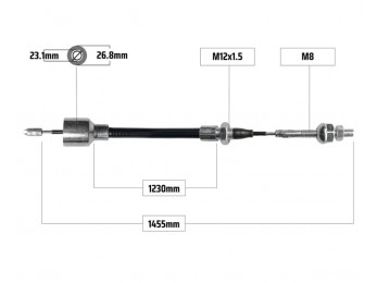 Cablu frana pentru BPW filet M8 1230/1455 mm 2