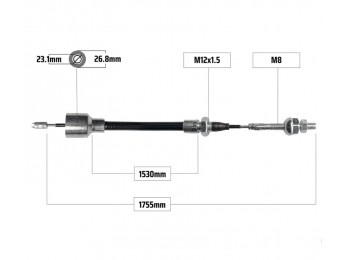 Cablu frana pentru BPW filet M8  1530/1755 mm 2