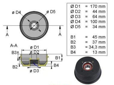 Tambur pentru BPW 170x40