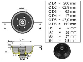 Tambur pentru BPW/Peitz 200x50mm rulmenti conici 2
